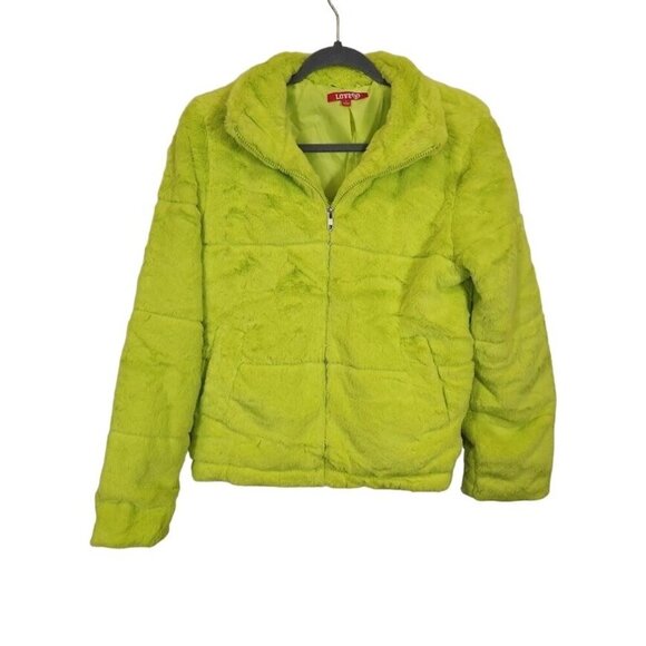Love83 Faux Fur Jacket in Lim Green‎ - Size Large - Picture 1 of 9
